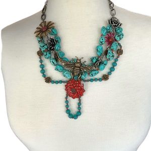 Lucky Brand Turquoise flowers Bib Statement necklace